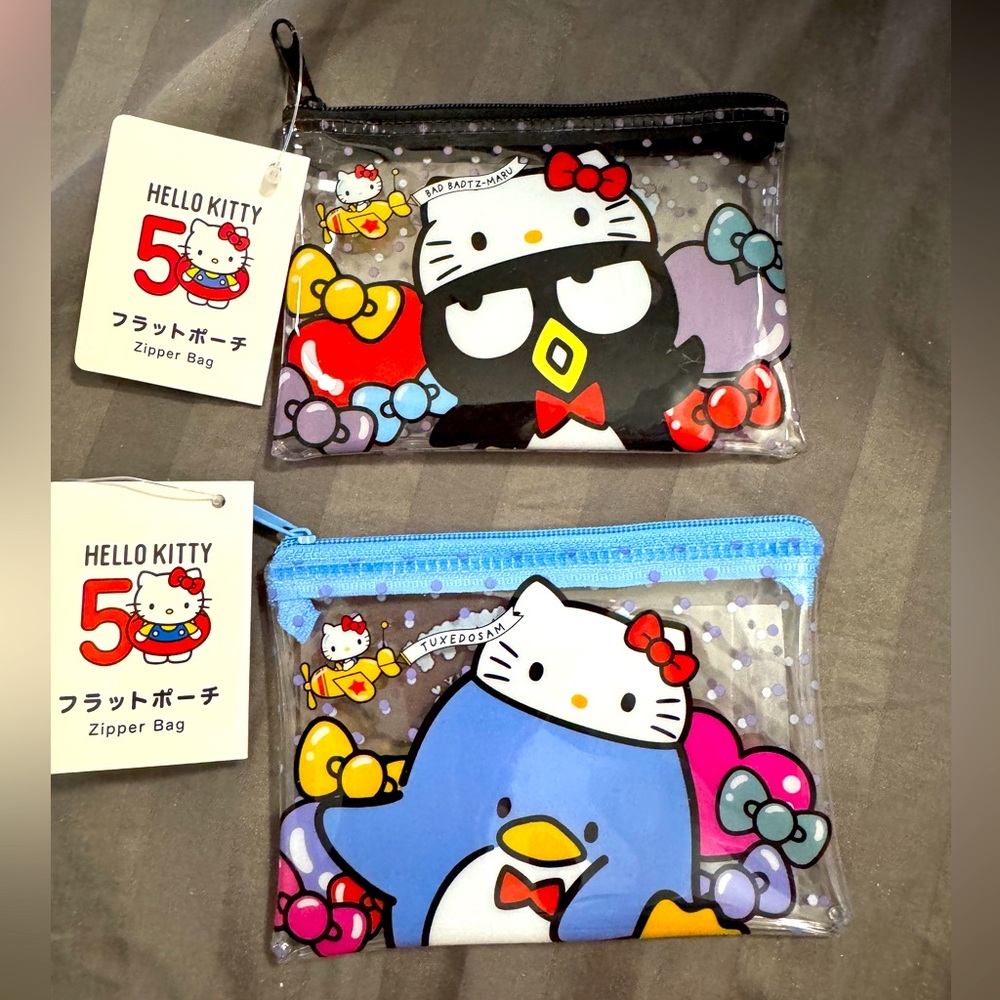 NWT-✌🏻Sanrio Hello Kitty 50th Anny Zipper Coin Pouch Badtz Maru & Tuxedo Sam